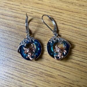 New Silver Axolotl Earrings with Blue Gem Accents – Cute Aquatic Motif